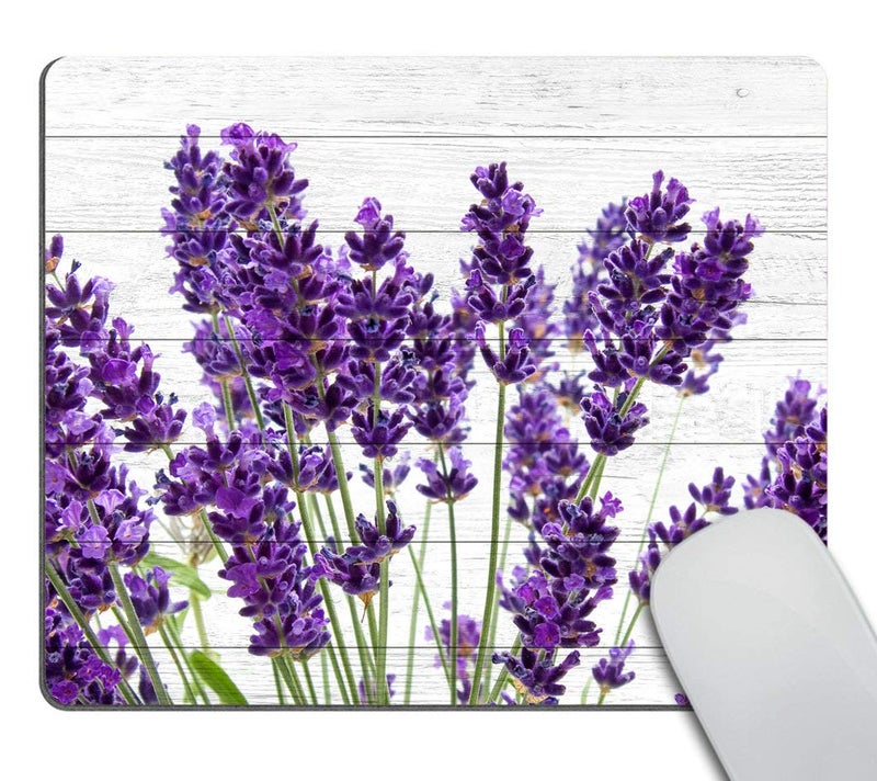 Smooffly Office Mouse Pad Custom,Retro Style Purple Lavender Flowers on Vintage Wood Background Personality Desings Gaming Mouse Pad 9.5 X 7.9 Inch (240mmX200mmX3mm) - Image 1